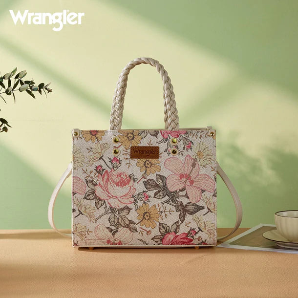 Wrangler Floral Print Tan Braided Tote Bag - WG438-8120TN
