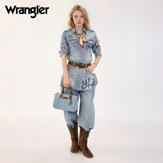 Wrangler Western Rhinestone Denim Boston Bag/Crossbody - WG458-51102JN