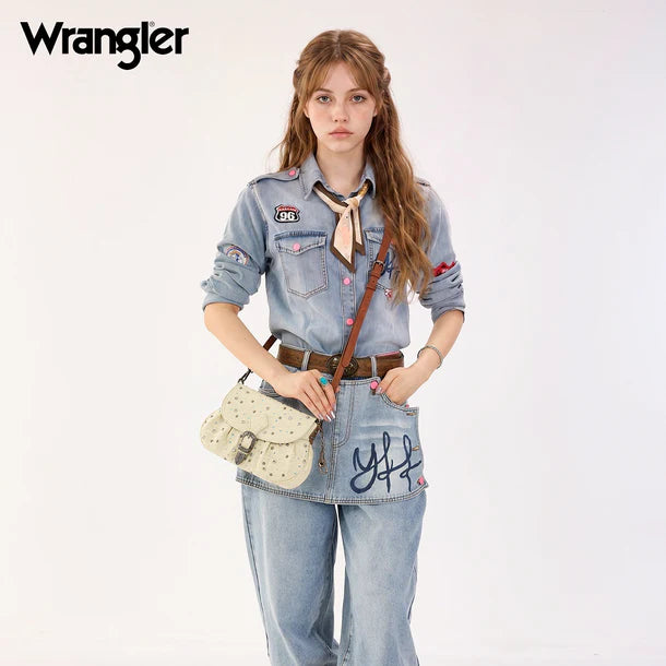 Wrangler Western Rhinestone Denim Flap Crossbody Shoulder Bag - WG458-818TN