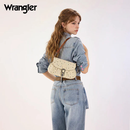 Wrangler Western Rhinestone Denim Flap Crossbody Shoulder Bag - WG458-818TN