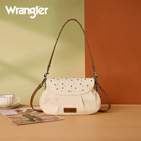 Wrangler Western Rhinestone Denim Flap Crossbody Shoulder Bag - WG458-818TN