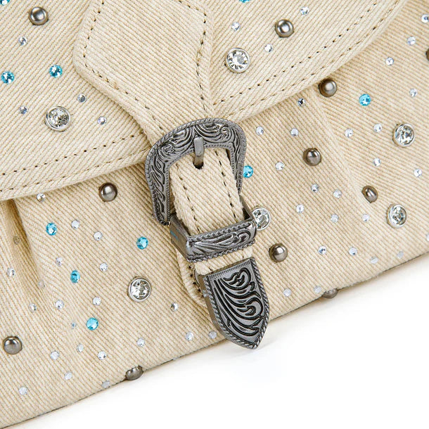 Wrangler Western Rhinestone Denim Flap Crossbody Shoulder Bag - WG458-818TN