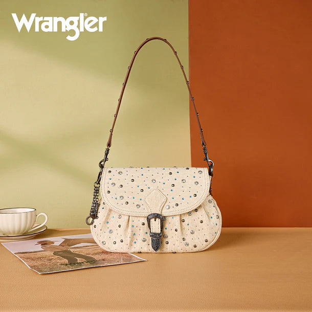 Wrangler Western Rhinestone Denim Flap Crossbody Shoulder Bag - WG458-818TN