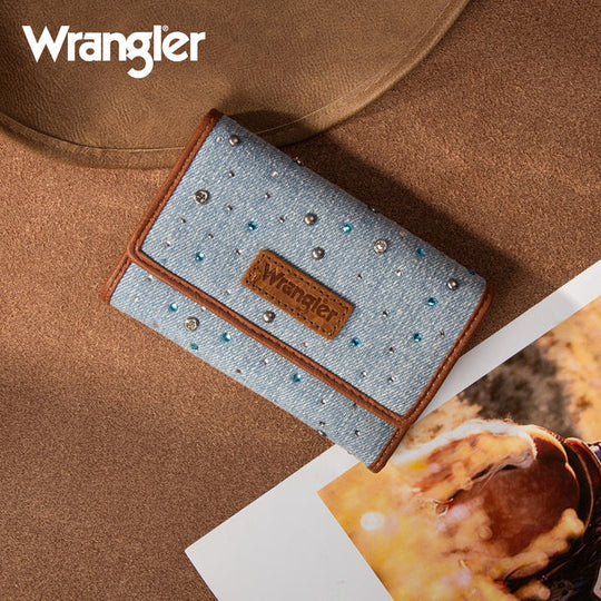 Wrangler Rhinestone Denim RFID Trifold Wallet - WG458-W133JN