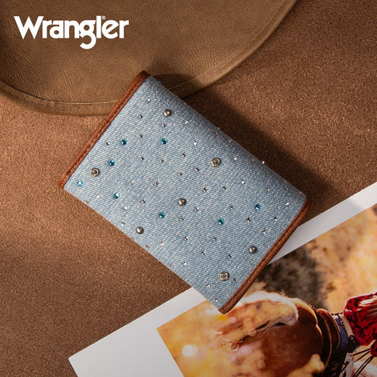 Wrangler Rhinestone Denim RFID Trifold Wallet - WG458-W133JN