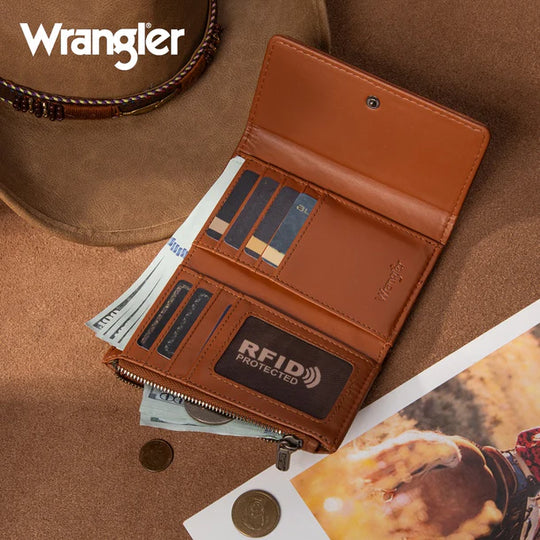 Wrangler Rhinestone Denim RFID Trifold Wallet - WG458-W133JN