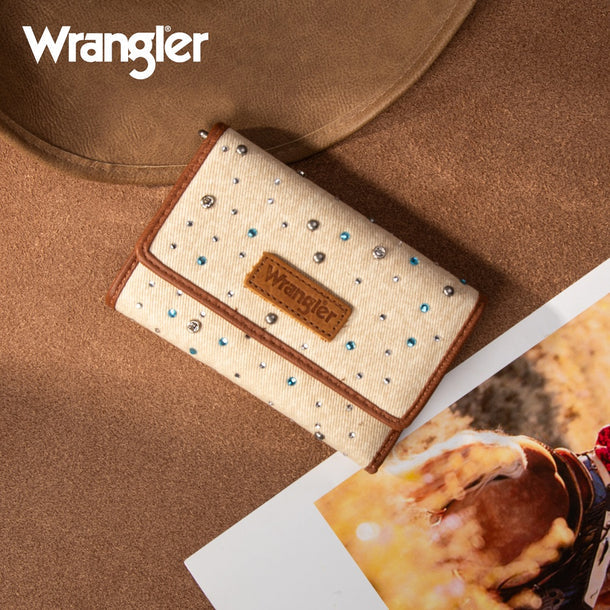 Wrangler Rhinestone Denim RFID Trifold Wallet - WG458-W133TN