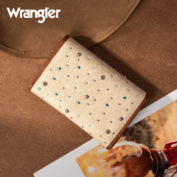 Wrangler Rhinestone Denim RFID Trifold Wallet - WG458-W133TN