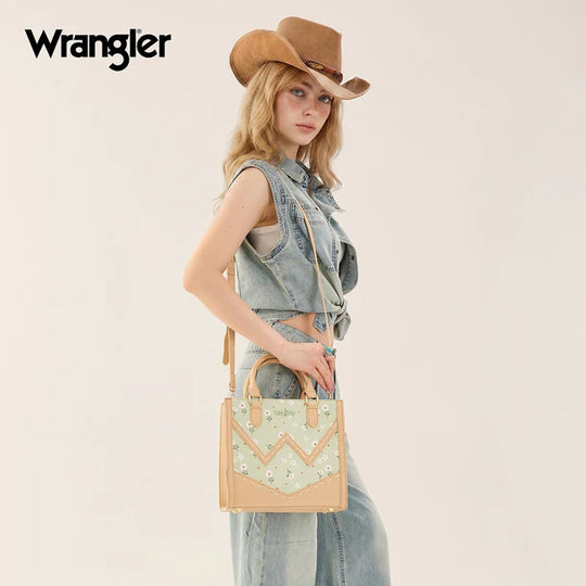 Wrangler Daisy Print Chevron Tote Crossbody Bag - WG481-8126GN