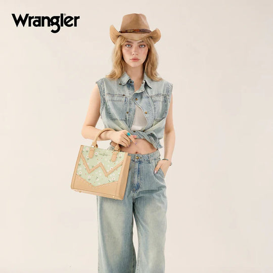 Wrangler Daisy Print Chevron Tote Crossbody Bag - WG481-8126GN