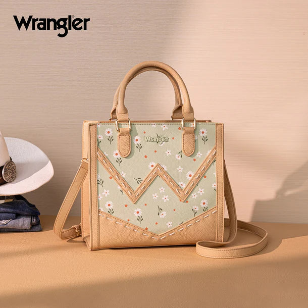 Wrangler Daisy Print Chevron Tote Crossbody Bag - WG481-8126GN