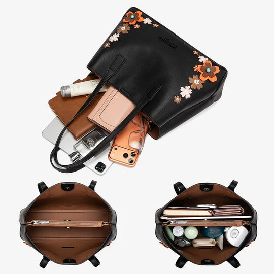 Wrangler Black Floral Accent Tote Shoulder Bag - WG482-8130BK