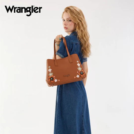 Wrangler Brown Floral Accent Tote Shoulder Bag - WG482-8130BR