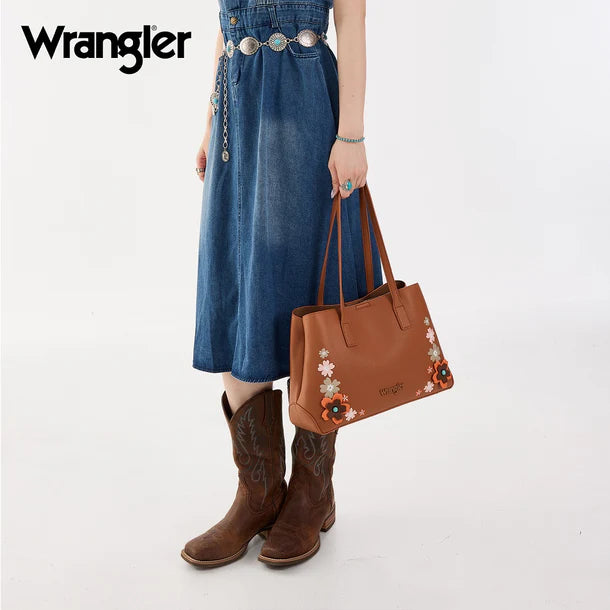 Wrangler Brown Floral Accent Tote Shoulder Bag - WG482-8130BR