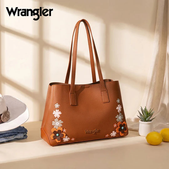 Wrangler Brown Floral Accent Tote Shoulder Bag - WG482-8130BR