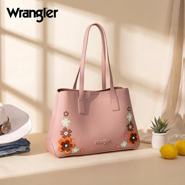 Wrangler Pink Floral Accent Tote Shoulder Bag - WG482-8130PK