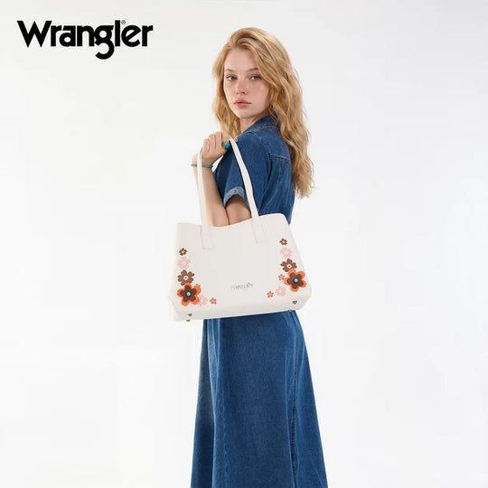 Wrangler White Floral Accent Tote Shoulder Bag - WG482-8130WT