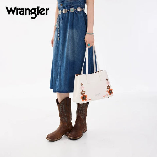 Wrangler White Floral Accent Tote Shoulder Bag - WG482-8130WT