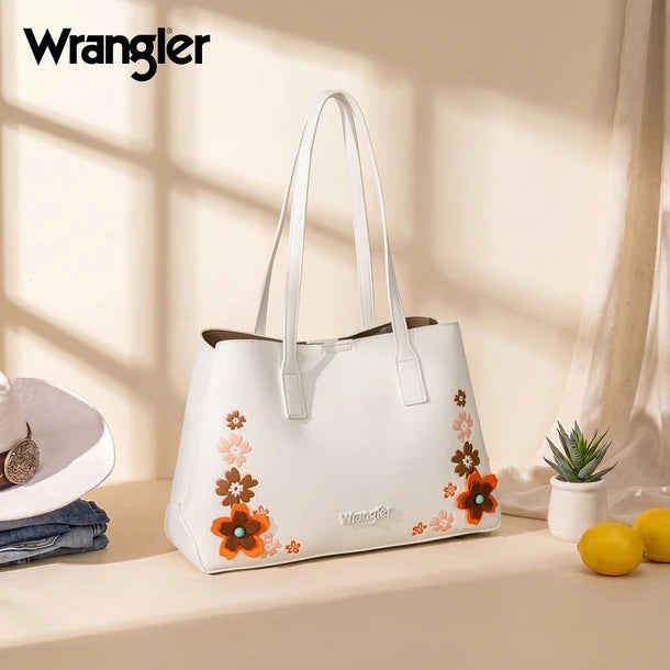 Wrangler White Floral Accent Tote Shoulder Bag - WG482-8130WT
