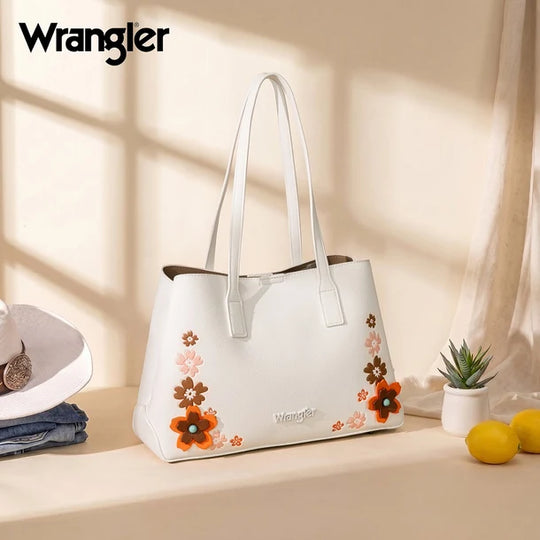 Wrangler White Floral Accent Tote Shoulder Bag - WG482-8130WT
