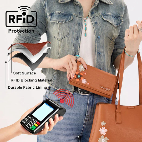 Wrangler Multi Floral Turquoise RFID Long Wallet - WG482-W134BR