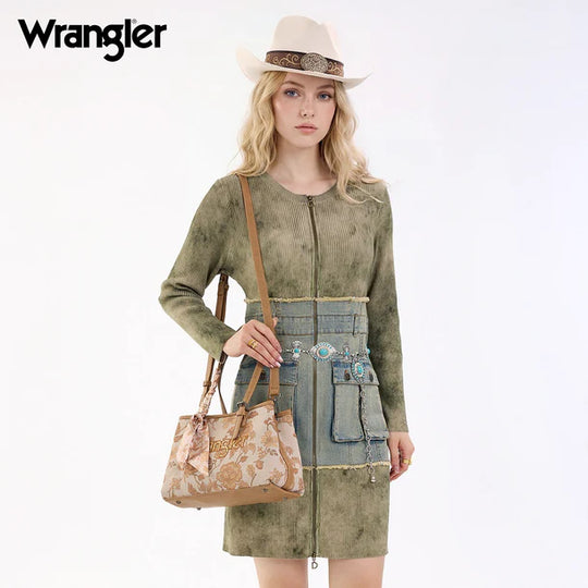 Wrangler Floral Printed Braided Scarf Gold Crossbody Bag - WG510-8130GD