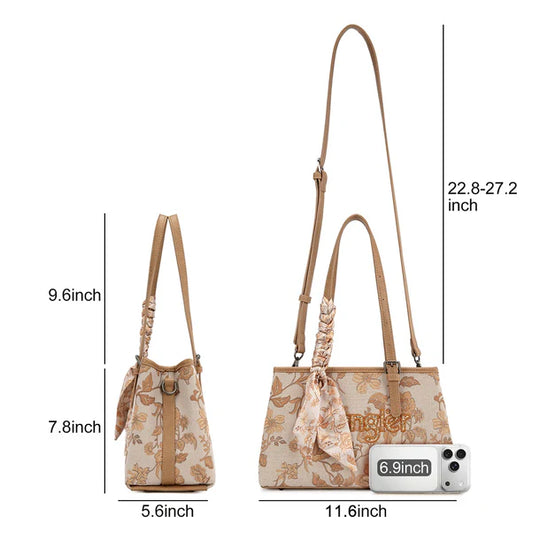 Wrangler Floral Printed Braided Scarf Gold Crossbody Bag - WG510-8130GD