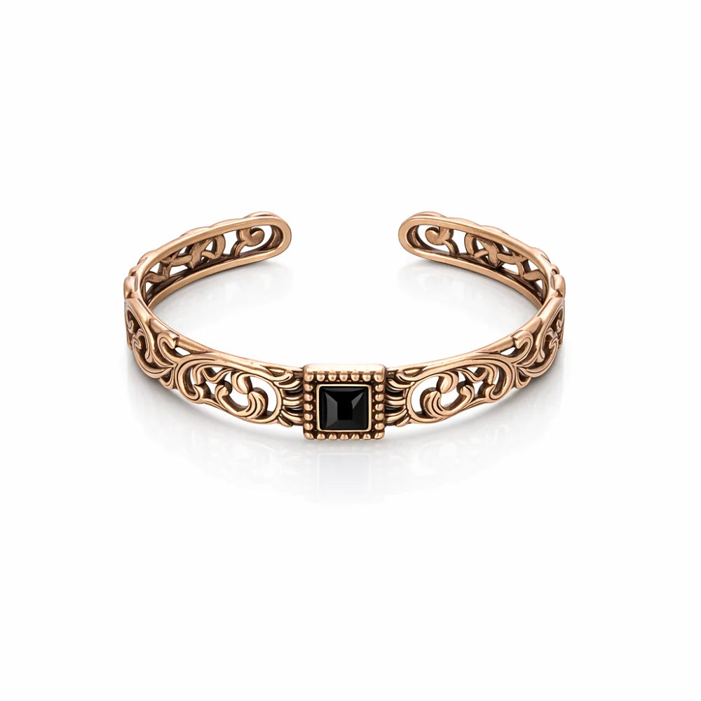 Wrangler Scroll Inlay Stone Cuff Bracelet - Gold - WG-AC-BC-100-GD