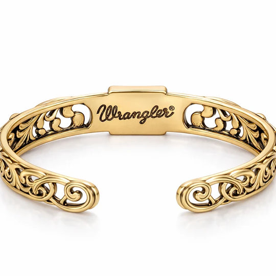 Wrangler Scroll Inlay Stone Cuff Bracelet - Gold - WG-AC-BC-100-GD