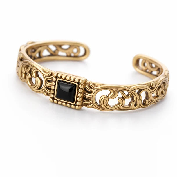 Wrangler Scroll Inlay Stone Cuff Bracelet - Gold - WG-AC-BC-100-GD