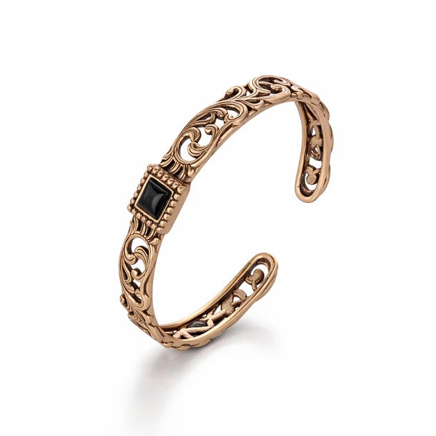 Wrangler Scroll Inlay Stone Cuff Bracelet - Gold - WG-AC-BC-100-GD