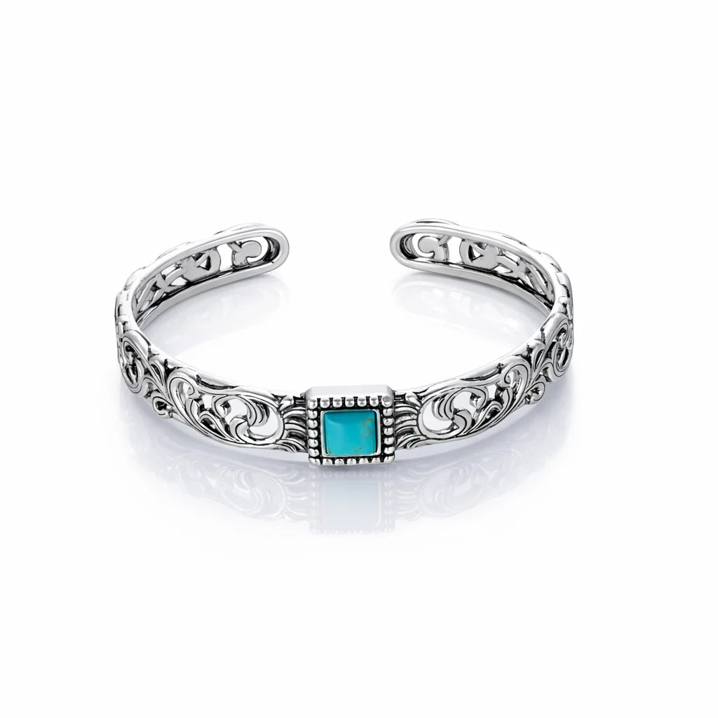 Wrangler Scroll Inlay Stone Cuff Bracelet - Silver - WG-AC-BC-100-SL