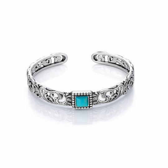 Wrangler Scroll Inlay Stone Cuff Bracelet - Silver - WG-AC-BC-100-SL