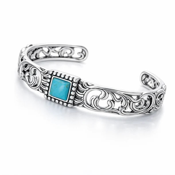 Wrangler Scroll Inlay Stone Cuff Bracelet - Silver - WG-AC-BC-100-SL