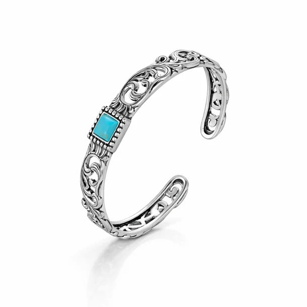 Wrangler Scroll Inlay Stone Cuff Bracelet - Silver - WG-AC-BC-100-SL