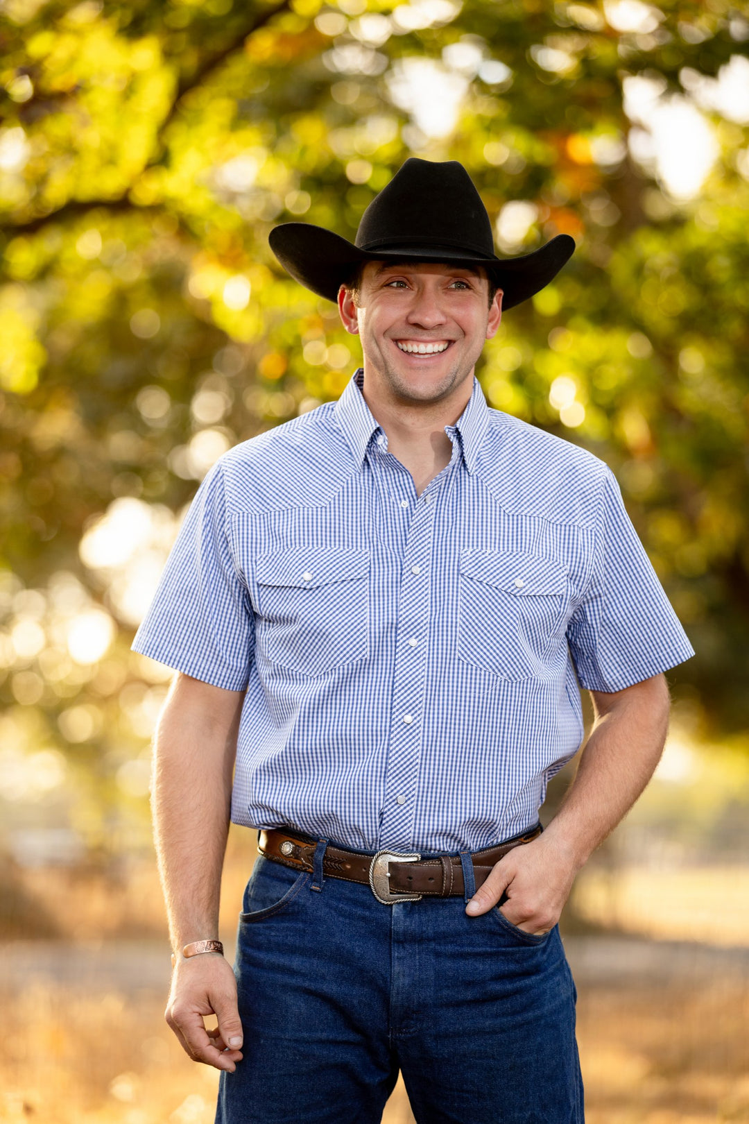 Men's Wyoming Trading Blue Western Short Sleeve Shirt - SP12