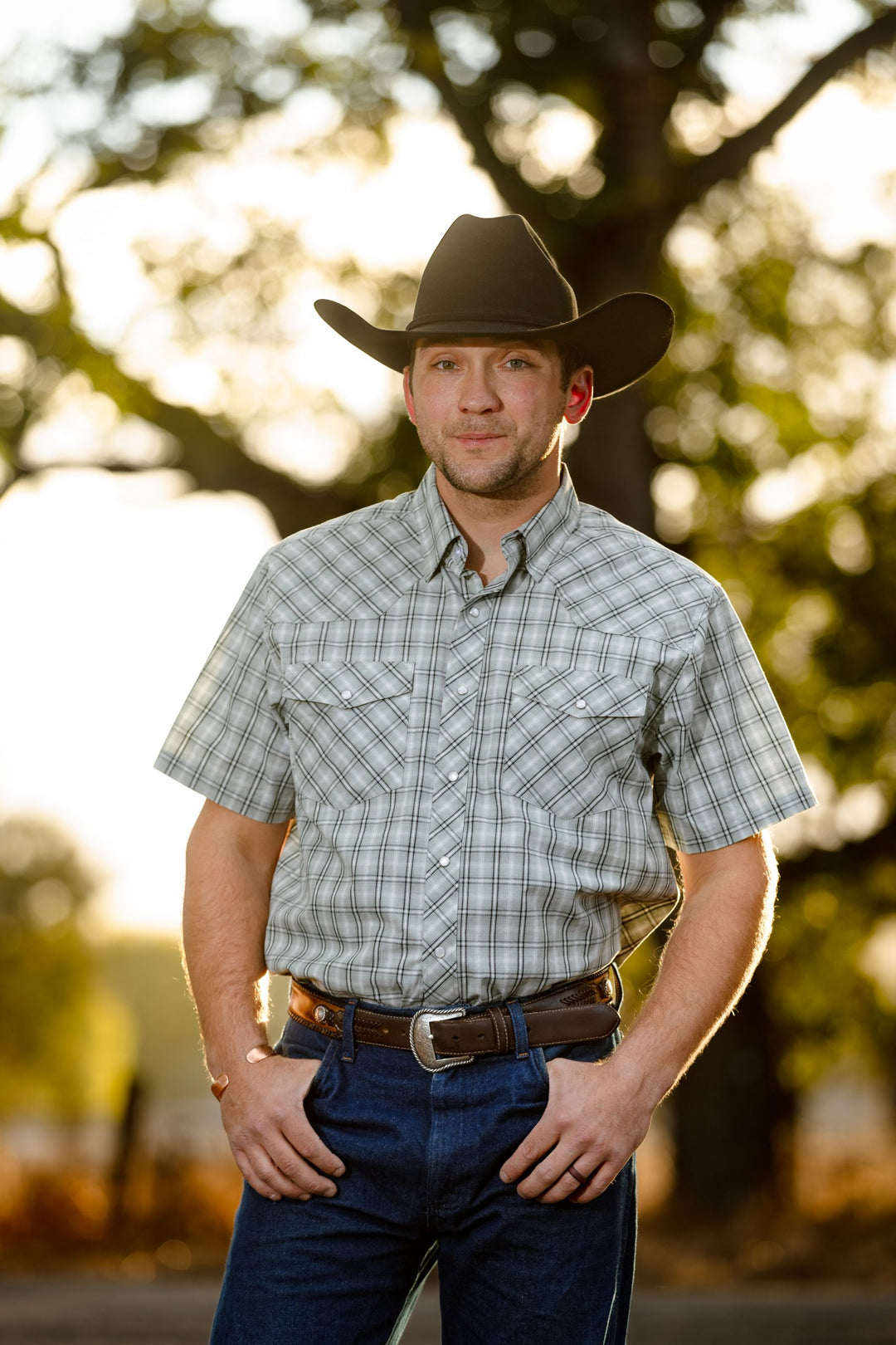 Men's Wyoming Trading Green Western Short Sleeve Shirt - SP14