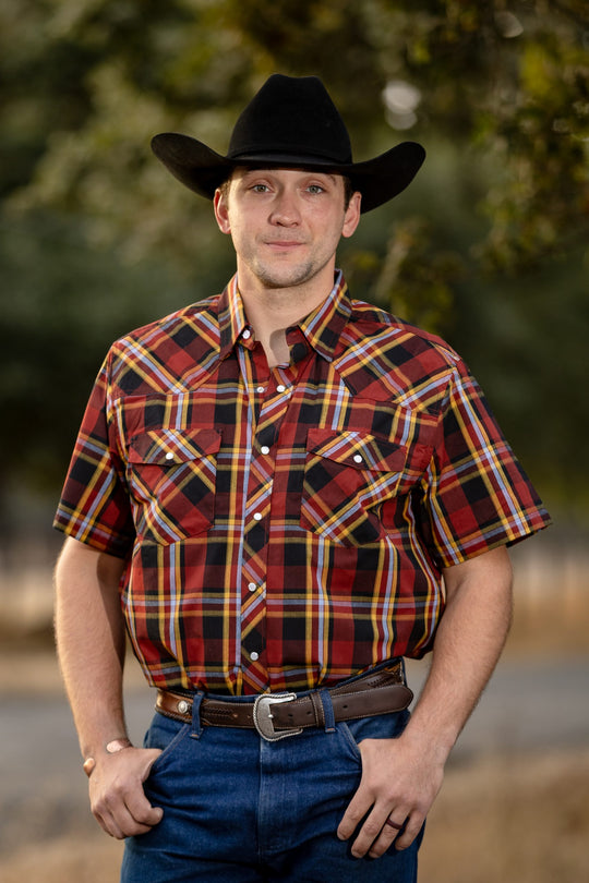 Men's Wyoming Trading Red Plaid Western Short Sleeve Shirt - SP09