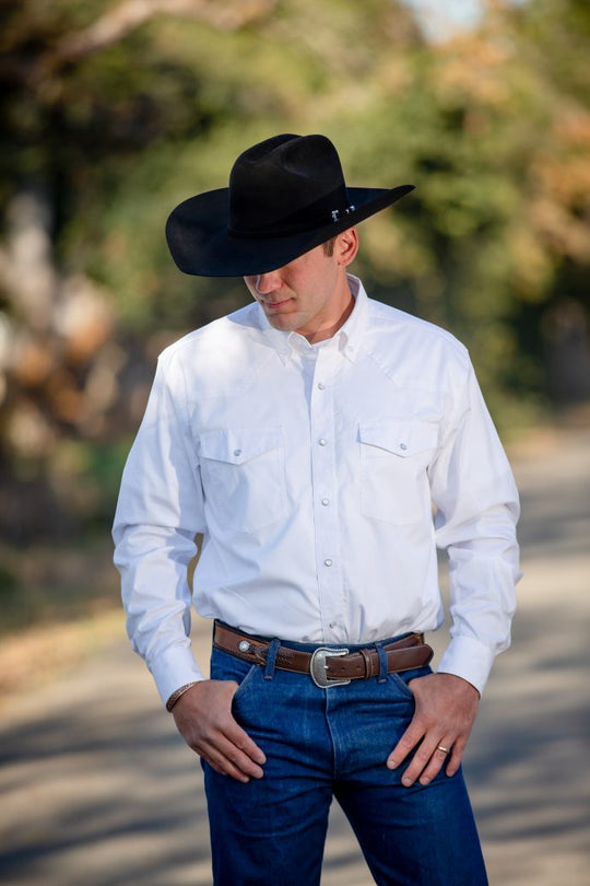 Men's Wyoming Trading Oxford Pearl Snap White Western Shirt - SW
