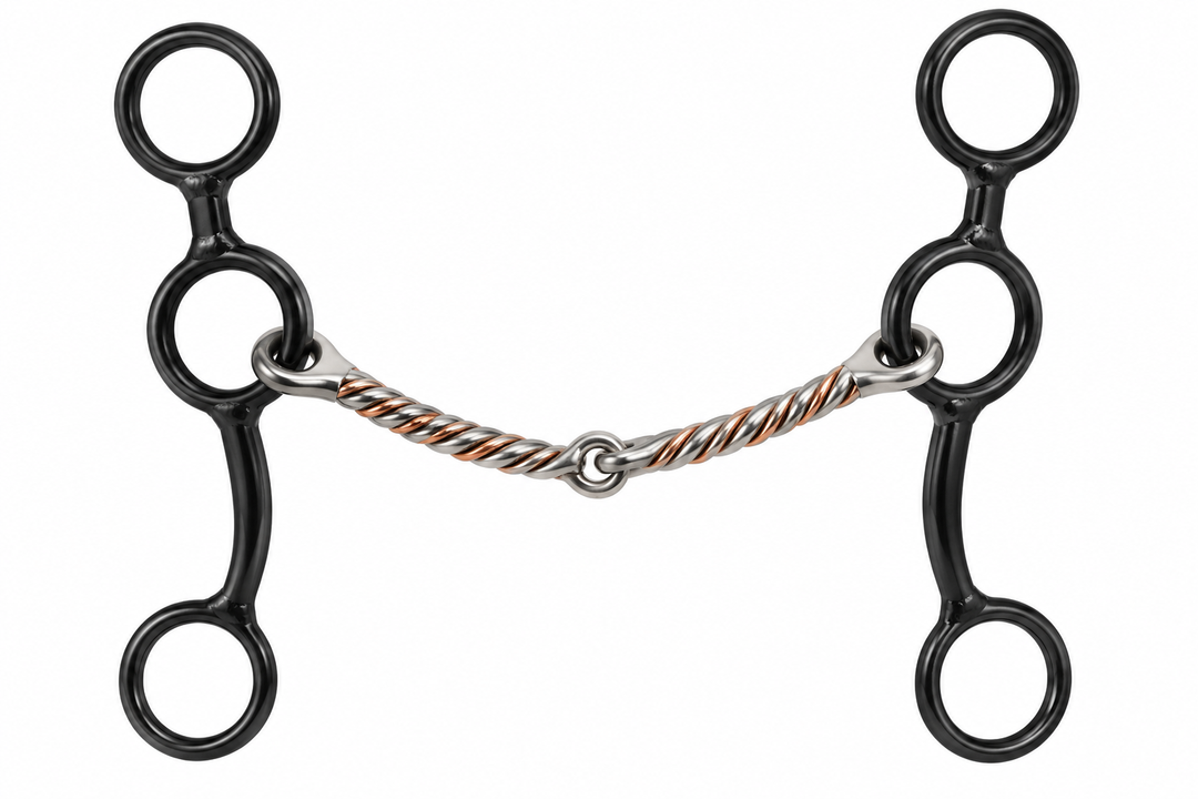 Dutton Bits 2 Piece Twisted Bar with Copper Short Cheek Swept Back Gag Z2-43