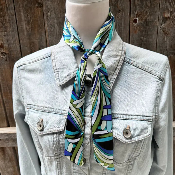 Blue and Green Western Skinny Mini Wild Rag Cowgirl Necktie - TW316