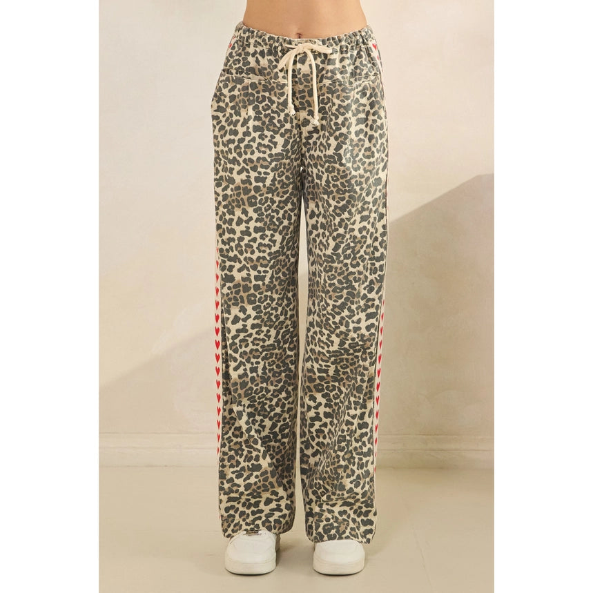 Ladies Veveret Leopard Printed Striped Wide Legged Pants - VP72572