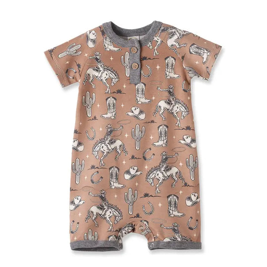 Wild Wrangler/Brown Western Bamboo Shorty Romper