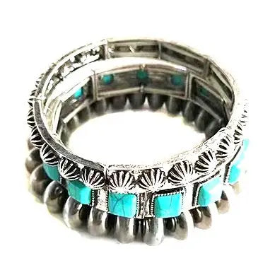 Western 3 Strand Navajo Pearl Stretch Bracelet - SB2287SBTQ
