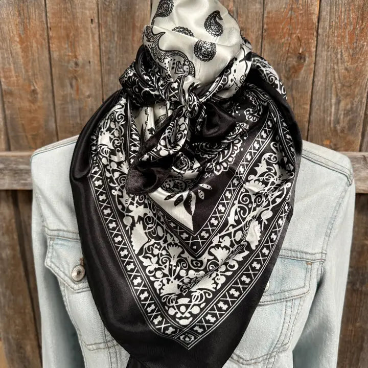 Rodeo Drive Black and White Paisley Wild Rag/Scarf - WR2559X