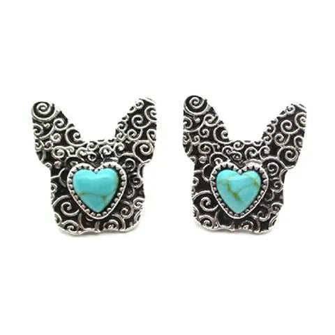 Western Bulldog Heart Turquoise Earrings - SE3264SBTQ