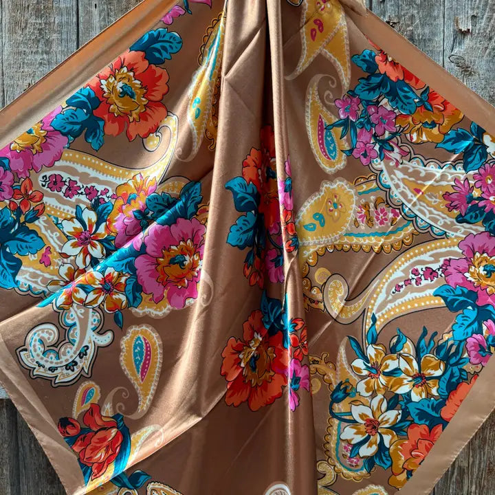 Rodeo Drive Tan Big Floral Wild Rag - WR1021