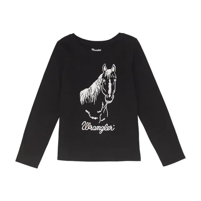 Girl's Wrangler "Horse" Long Sleeve T-Shirt, Black - 112355918