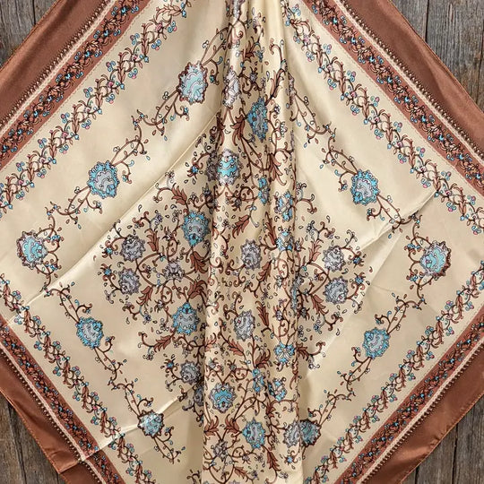 Rodeo Drive Brown and Aqua Floral Wild Rag - WR3444