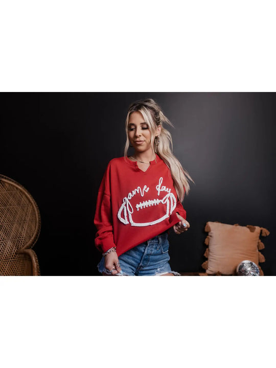 Merigold Kiss Game Day Rope Embroidery Crop Sweatshirt - MK548